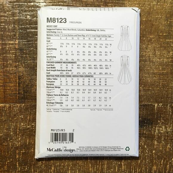 McCalls Sewing Pattern M8123 1880s Victorian Coat Princess Seam 14-22 UNCUT - Picture 2 of 3